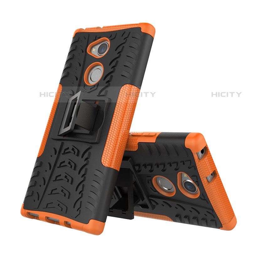 Funda Bumper Silicona y Plastico Mate Carcasa con Soporte para Sony Xperia XA2 Naranja