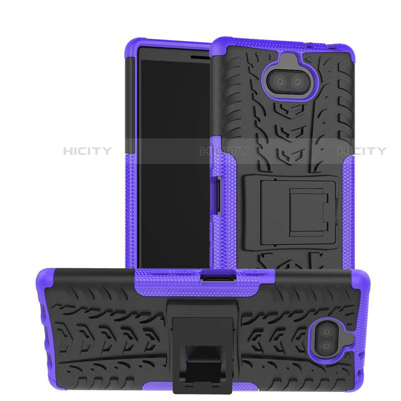 Funda Bumper Silicona y Plastico Mate Carcasa con Soporte para Sony Xperia XA3 Morado