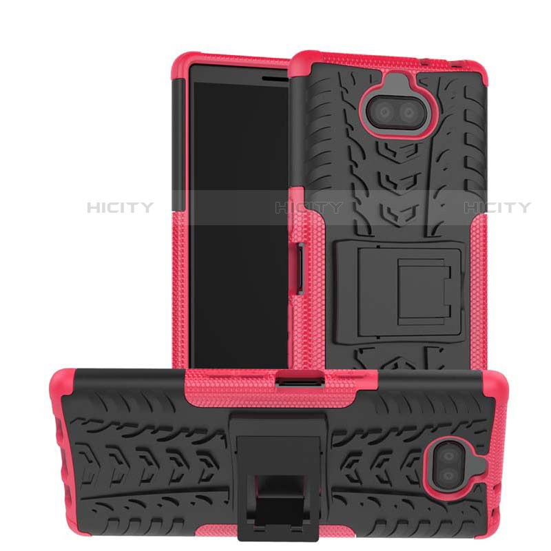 Funda Bumper Silicona y Plastico Mate Carcasa con Soporte para Sony Xperia XA3 Ultra Rosa Roja