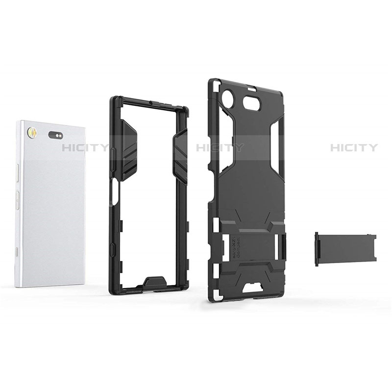 Funda Bumper Silicona y Plastico Mate Carcasa con Soporte para Sony Xperia XZ1 Compact