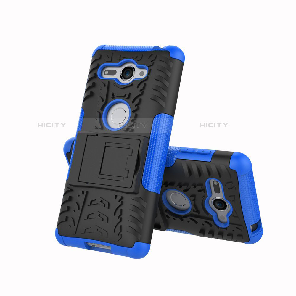 Funda Bumper Silicona y Plastico Mate Carcasa con Soporte para Sony Xperia XZ2 Compact Azul