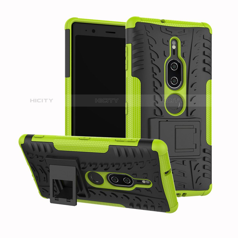 Funda Bumper Silicona y Plastico Mate Carcasa con Soporte para Sony Xperia XZ2 Premium Verde