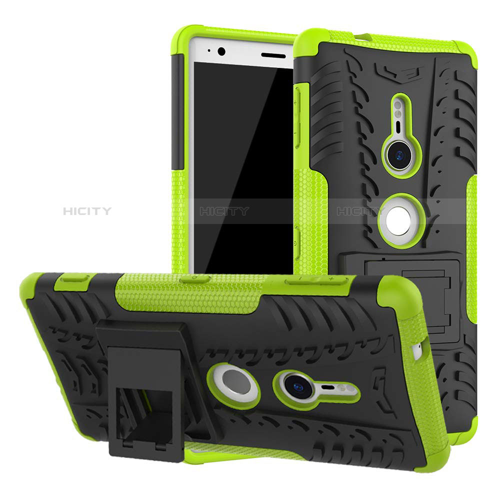 Funda Bumper Silicona y Plastico Mate Carcasa con Soporte para Sony Xperia XZ2 Verde