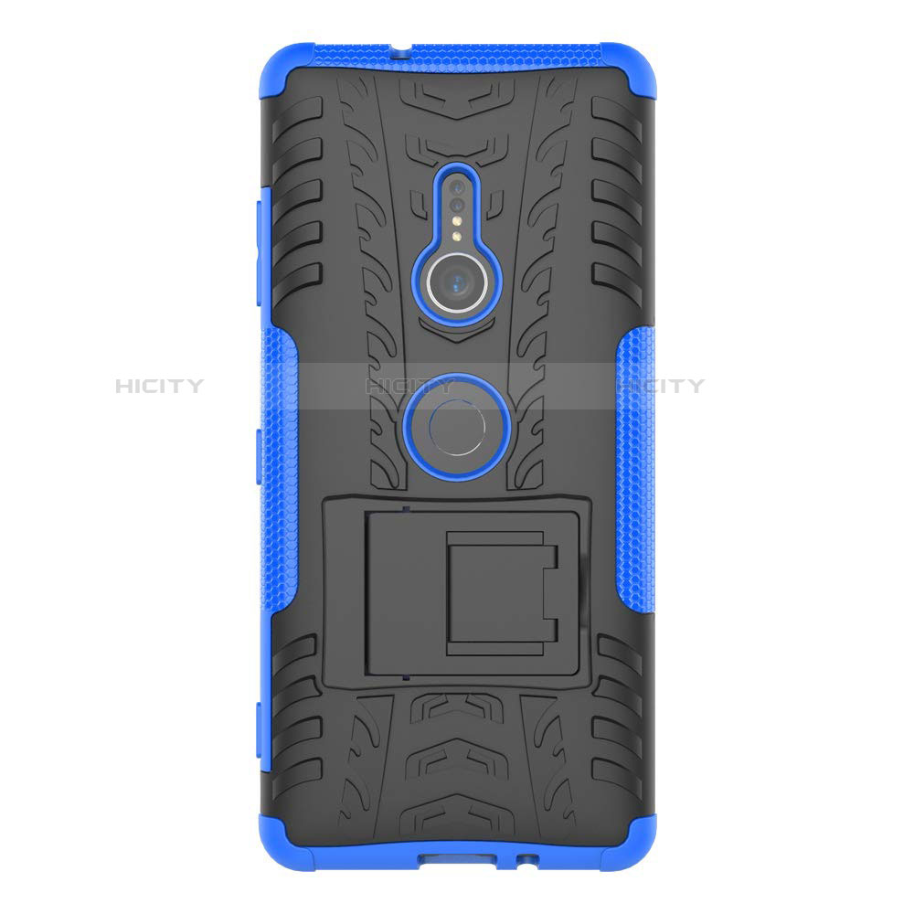 Funda Bumper Silicona y Plastico Mate Carcasa con Soporte para Sony Xperia XZ3 Azul