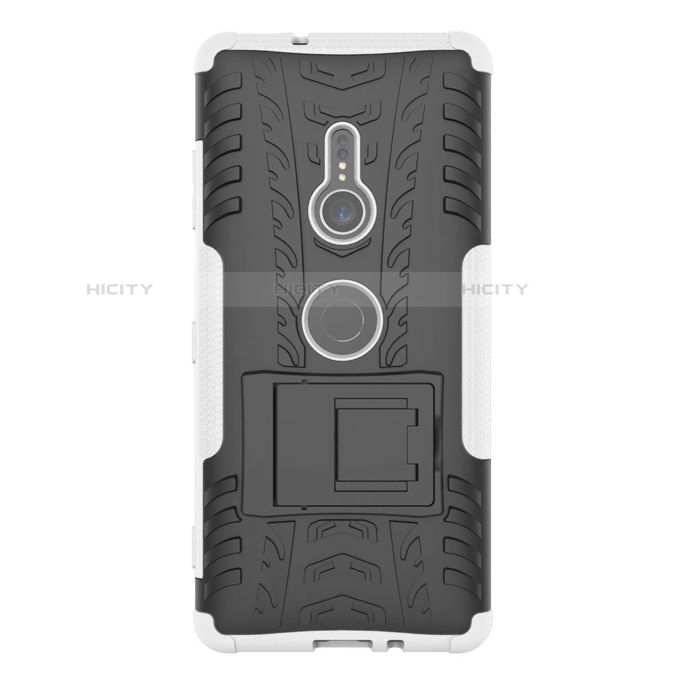 Funda Bumper Silicona y Plastico Mate Carcasa con Soporte para Sony Xperia XZ3 Blanco