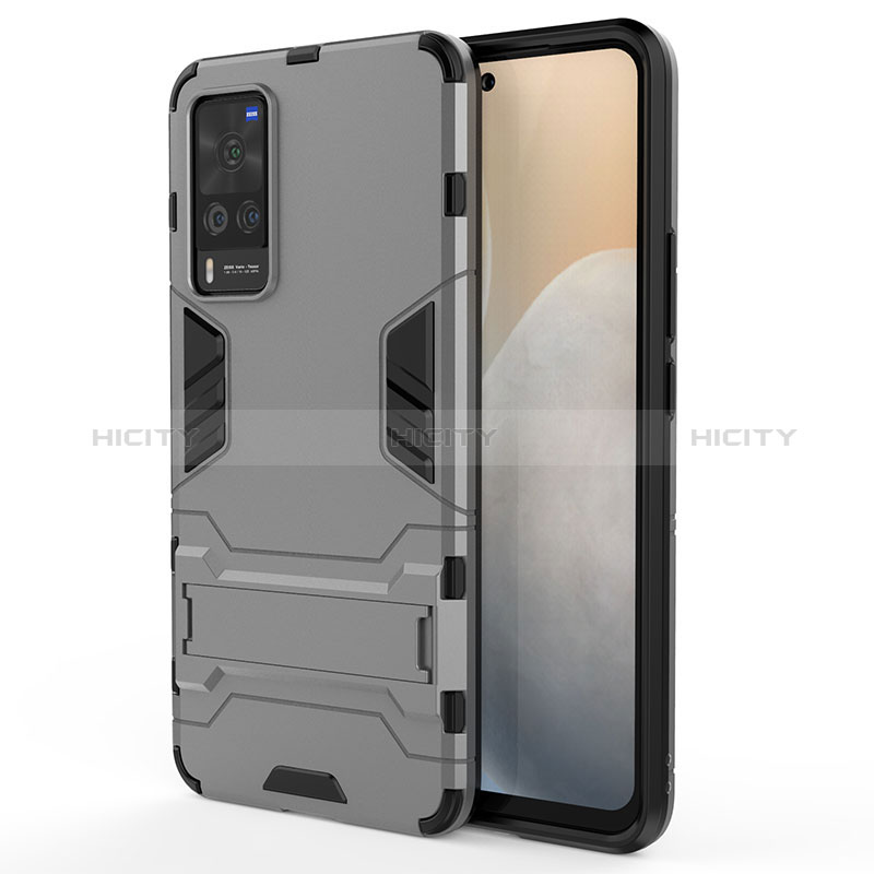 Funda Bumper Silicona y Plastico Mate Carcasa con Soporte para Vivo X60 Pro 5G Gris