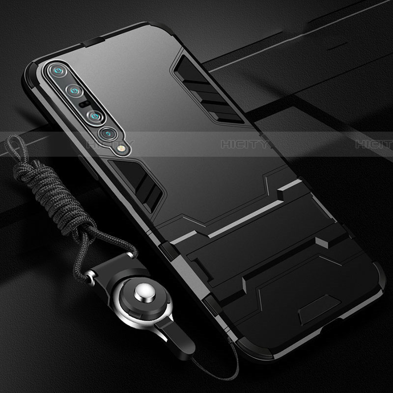 Funda Bumper Silicona y Plastico Mate Carcasa con Soporte para Xiaomi Mi 10 Pro Negro