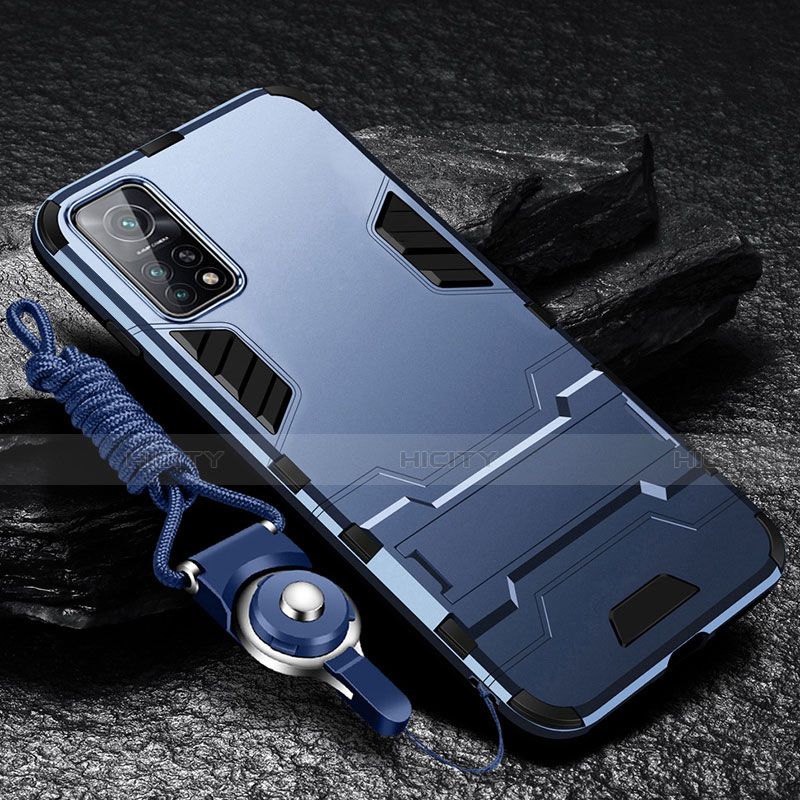 Funda Bumper Silicona y Plastico Mate Carcasa con Soporte para Xiaomi Mi 10T 5G Azul
