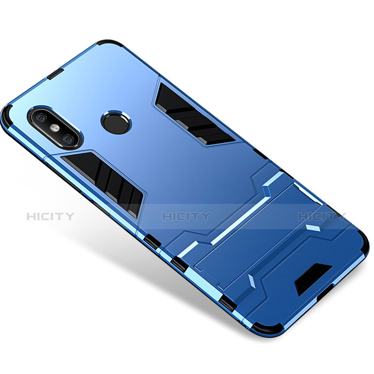 Funda Bumper Silicona y Plastico Mate Carcasa con Soporte para Xiaomi Mi 8 Azul
