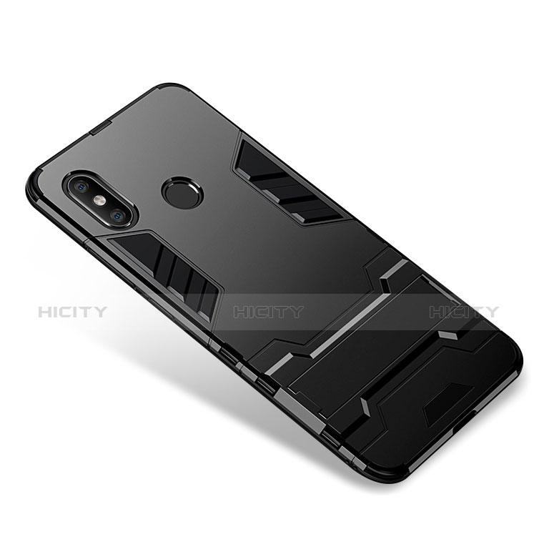 Funda Bumper Silicona y Plastico Mate Carcasa con Soporte para Xiaomi Mi 8 Negro