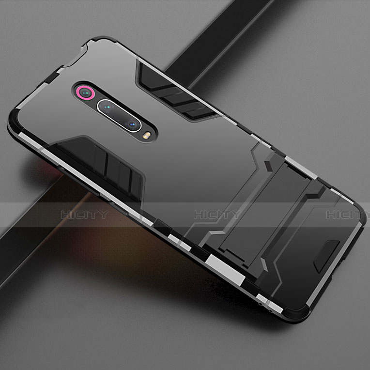 Funda Bumper Silicona y Plastico Mate Carcasa con Soporte para Xiaomi Mi 9T Negro
