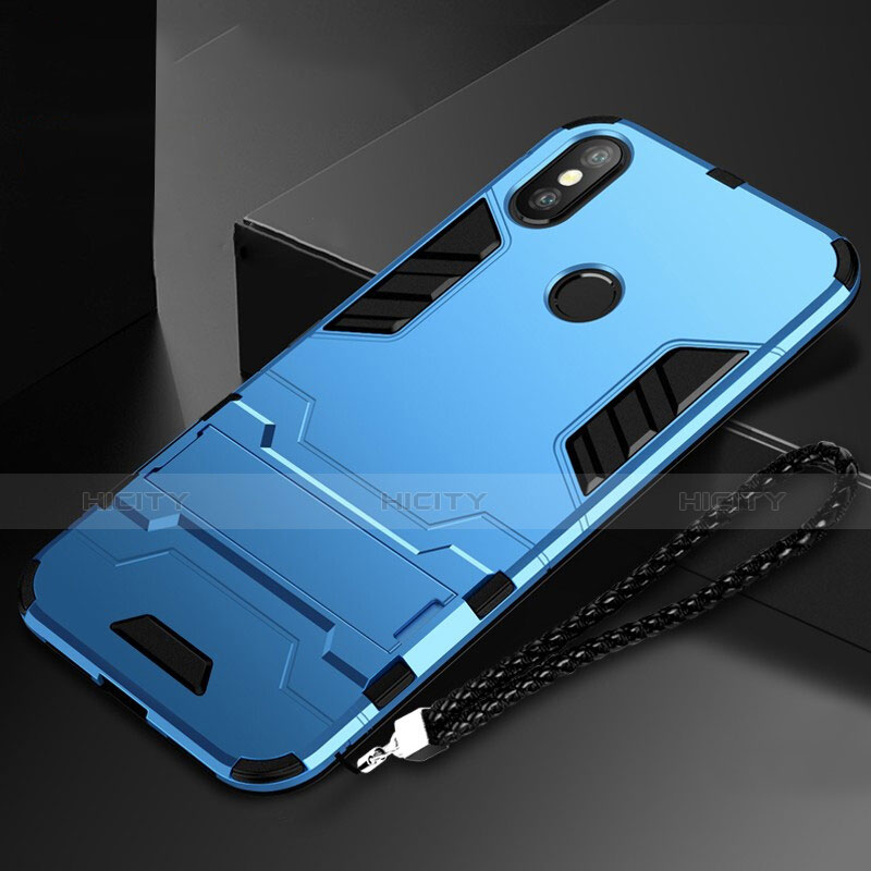 Funda Bumper Silicona y Plastico Mate Carcasa con Soporte para Xiaomi Mi Mix 3 Azul