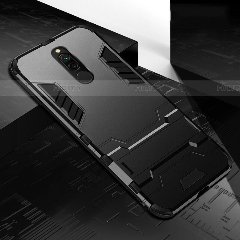 Funda Bumper Silicona y Plastico Mate Carcasa con Soporte para Xiaomi Redmi 8 Negro