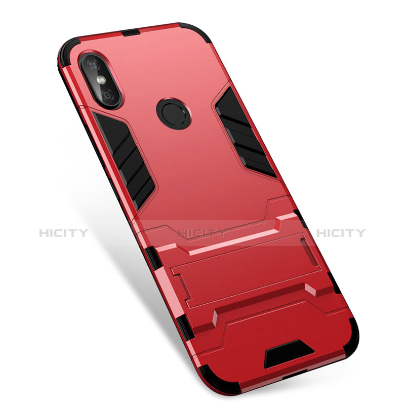 Funda Bumper Silicona y Plastico Mate Carcasa con Soporte para Xiaomi Redmi Note 5 Pro Rojo