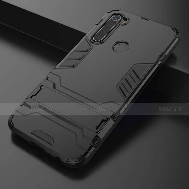 Funda Bumper Silicona y Plastico Mate Carcasa con Soporte para Xiaomi Redmi Note 8 Negro