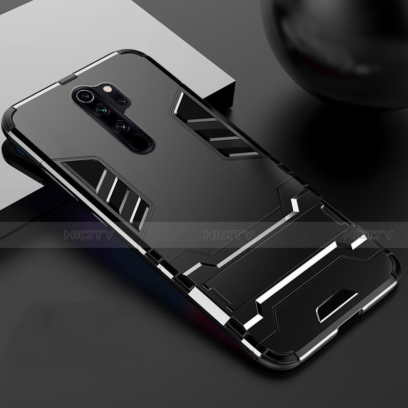 Funda Bumper Silicona y Plastico Mate Carcasa con Soporte para Xiaomi Redmi Note 8 Pro Negro
