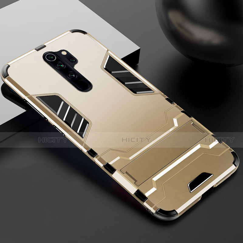 Funda Bumper Silicona y Plastico Mate Carcasa con Soporte para Xiaomi Redmi Note 8 Pro Oro