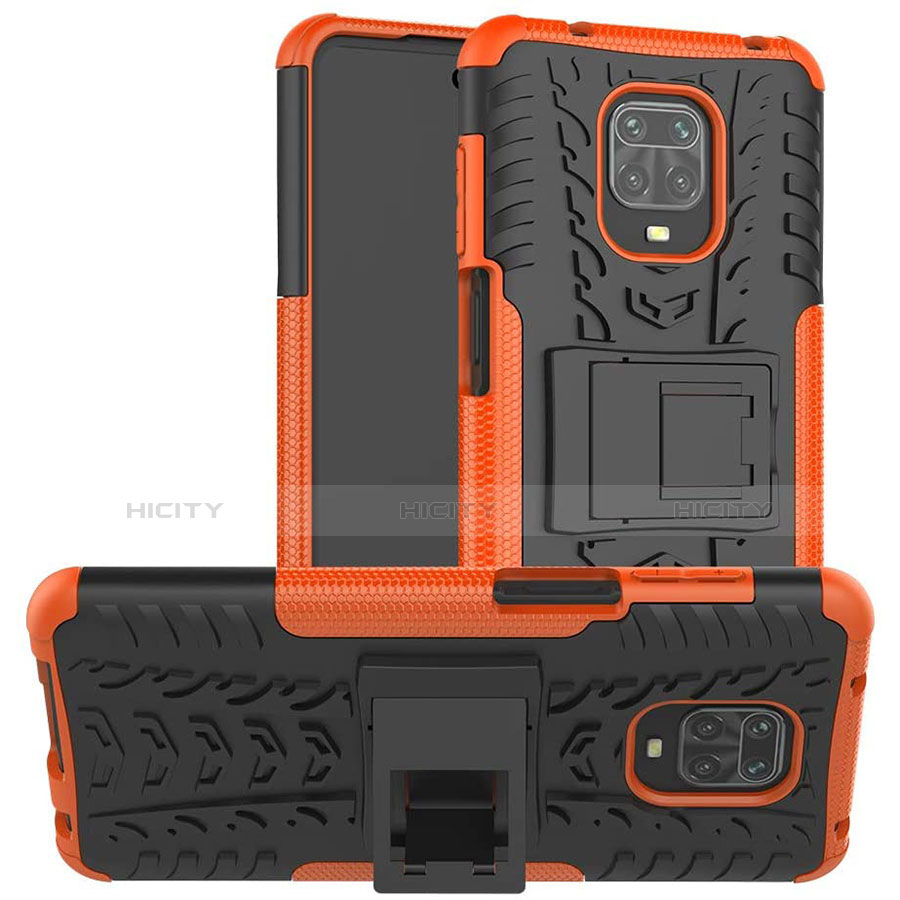 Funda Bumper Silicona y Plastico Mate Carcasa con Soporte para Xiaomi Redmi Note 9 Pro Naranja