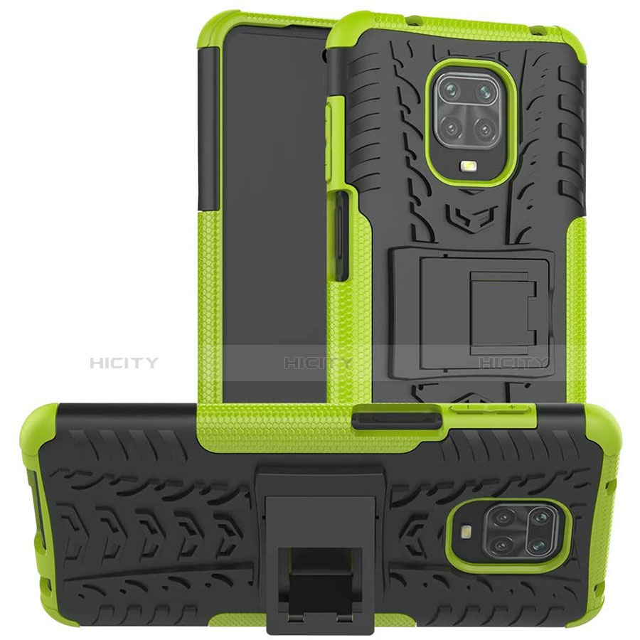 Funda Bumper Silicona y Plastico Mate Carcasa con Soporte para Xiaomi Redmi Note 9 Pro Verde