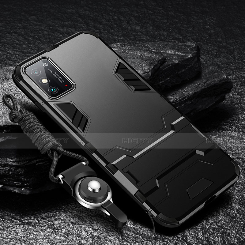 Funda Bumper Silicona y Plastico Mate Carcasa con Soporte R01 para Huawei Honor X10 Max 5G Negro