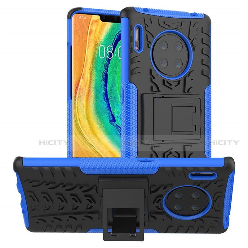 Funda Bumper Silicona y Plastico Mate Carcasa con Soporte R01 para Huawei Mate 30 5G Azul