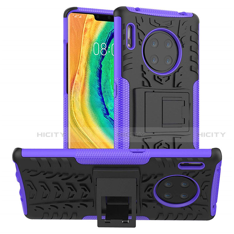 Funda Bumper Silicona y Plastico Mate Carcasa con Soporte R01 para Huawei Mate 30 5G Morado