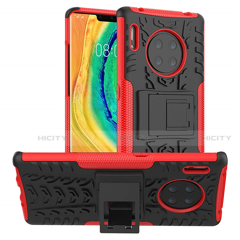 Funda Bumper Silicona y Plastico Mate Carcasa con Soporte R01 para Huawei Mate 30 5G Rojo