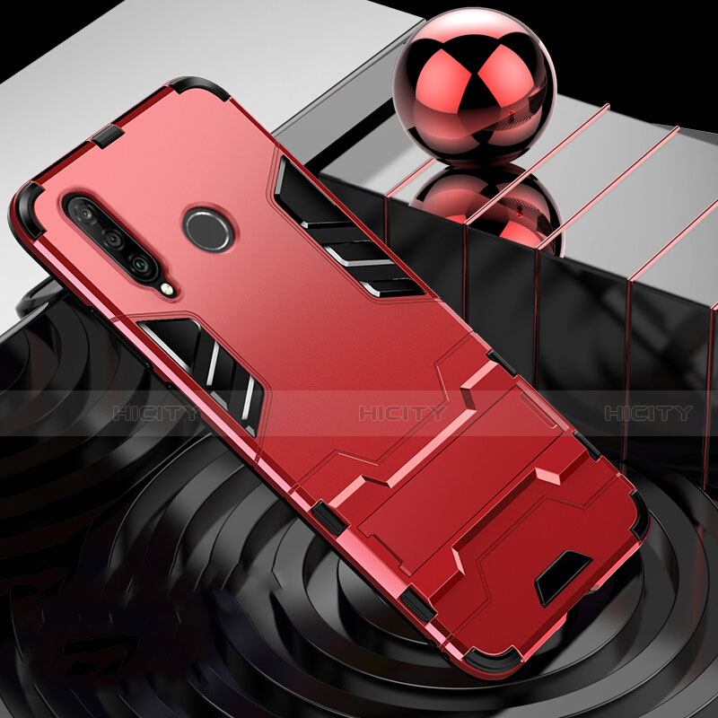 Funda Bumper Silicona y Plastico Mate Carcasa con Soporte R01 para Huawei P30 Lite New Edition Rojo