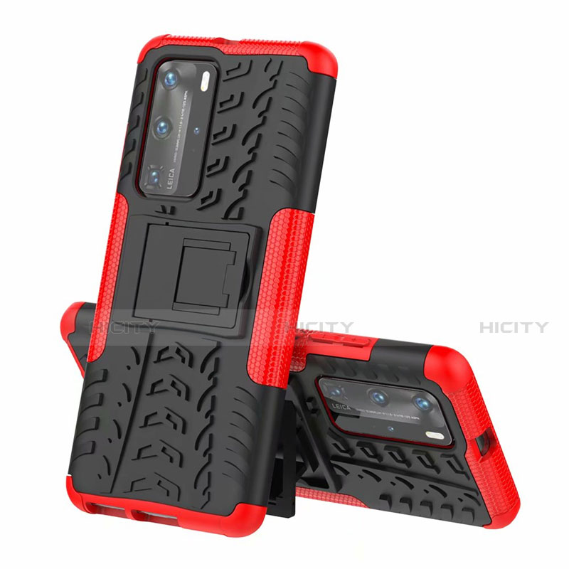 Funda Bumper Silicona y Plastico Mate Carcasa con Soporte R01 para Huawei P40 Pro