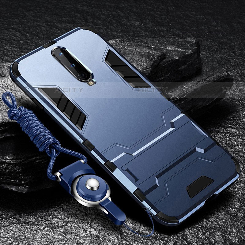 Funda Bumper Silicona y Plastico Mate Carcasa con Soporte R01 para OnePlus 8 Azul