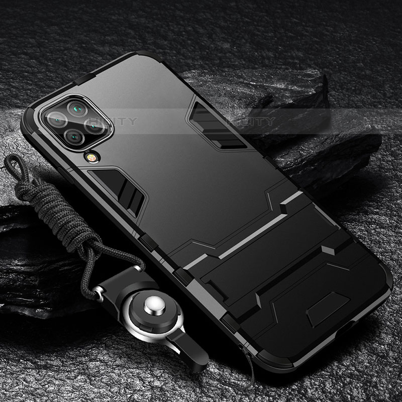 Funda Bumper Silicona y Plastico Mate Carcasa con Soporte R01 para Samsung Galaxy F22 4G Negro