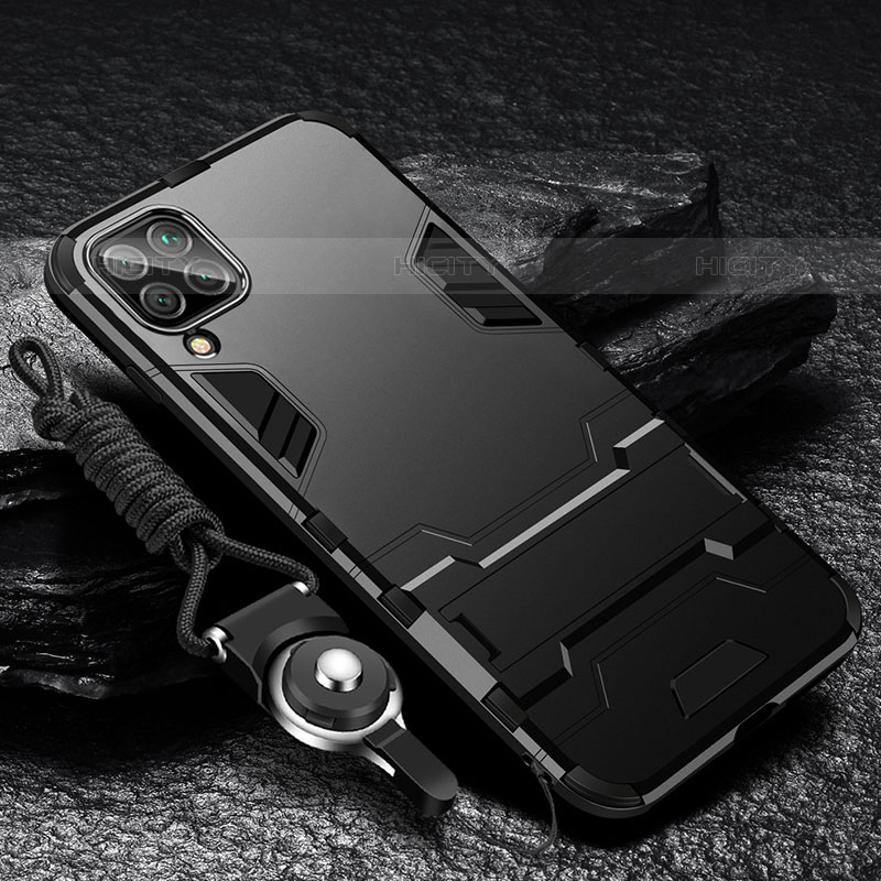 Funda Bumper Silicona y Plastico Mate Carcasa con Soporte R01 para Samsung Galaxy M22 4G Negro