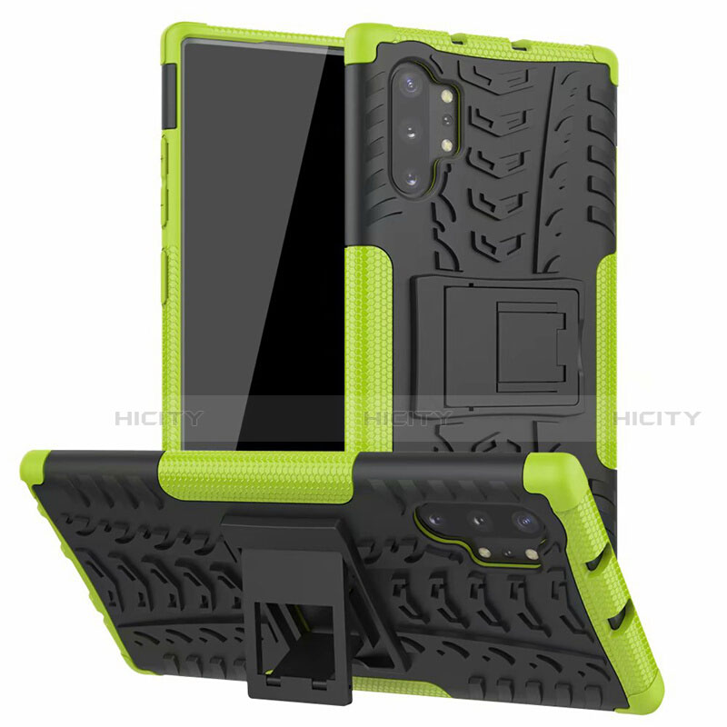 Funda Bumper Silicona y Plastico Mate Carcasa con Soporte R01 para Samsung Galaxy Note 10 Plus 5G Verde