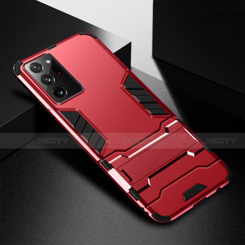 Funda Bumper Silicona y Plastico Mate Carcasa con Soporte R01 para Samsung Galaxy Note 20 Ultra 5G Rojo