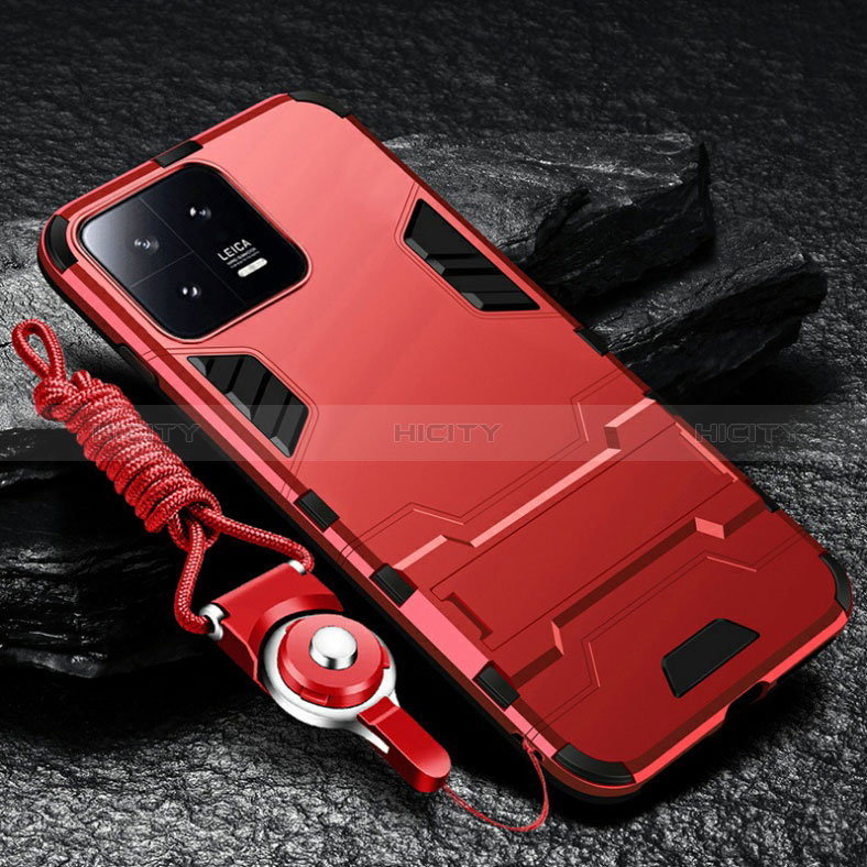 Funda Bumper Silicona y Plastico Mate Carcasa con Soporte R01 para Xiaomi Mi 13 Pro 5G