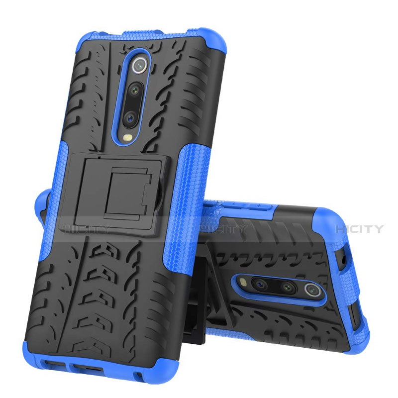 Funda Bumper Silicona y Plastico Mate Carcasa con Soporte R01 para Xiaomi Mi 9T Pro Azul