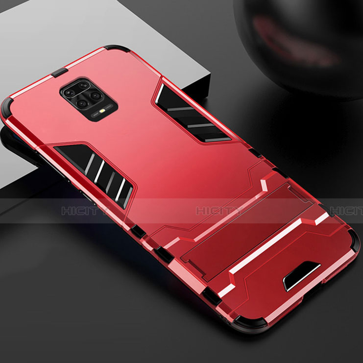 Funda Bumper Silicona y Plastico Mate Carcasa con Soporte R01 para Xiaomi Poco M2 Pro Rojo