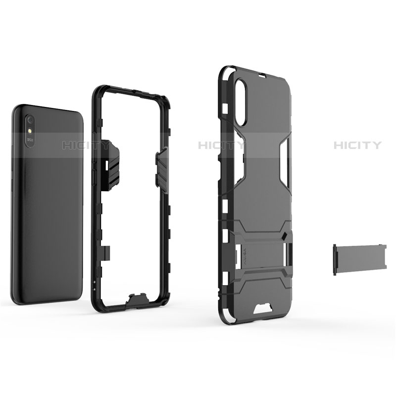 Funda Bumper Silicona y Plastico Mate Carcasa con Soporte R01 para Xiaomi Redmi 9A