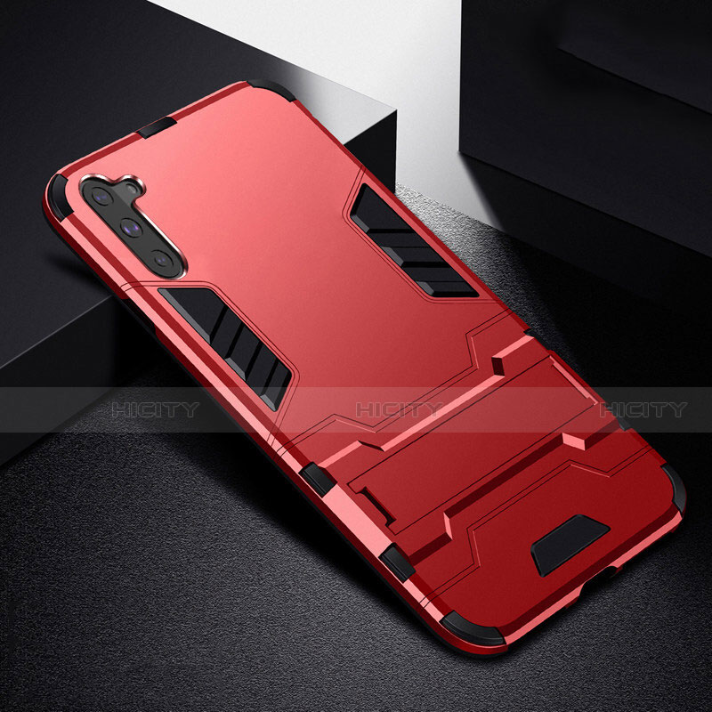 Funda Bumper Silicona y Plastico Mate Carcasa con Soporte R02 para Samsung Galaxy Note 10 5G Rojo