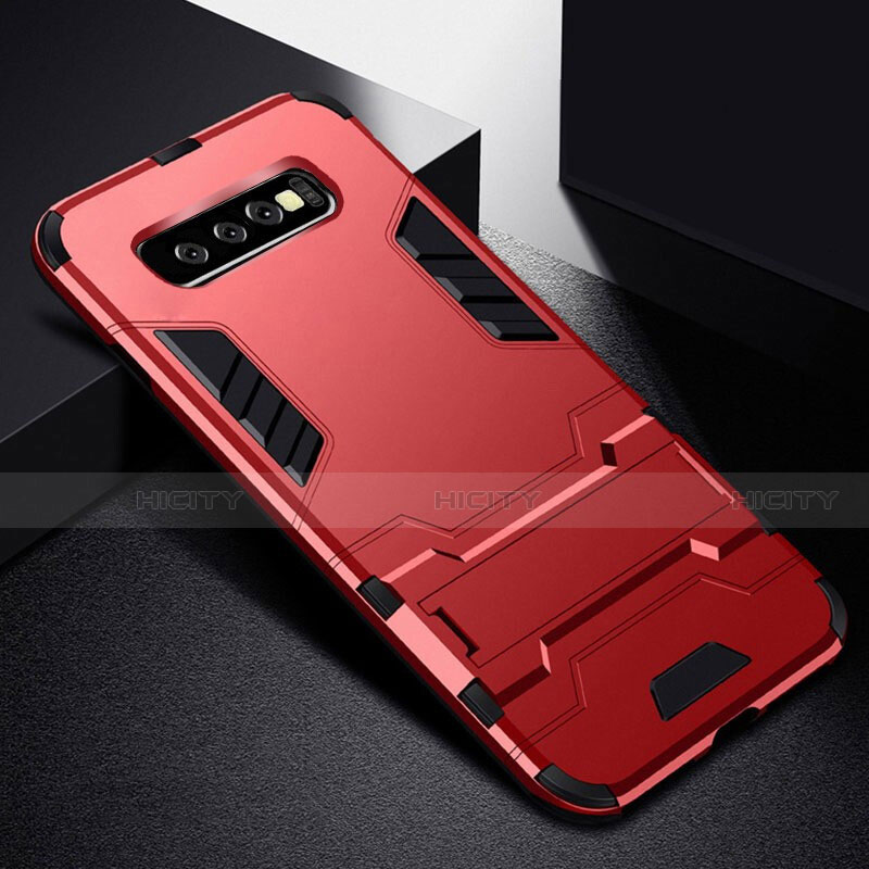 Funda Bumper Silicona y Plastico Mate Carcasa con Soporte R02 para Samsung Galaxy S10 5G Rojo