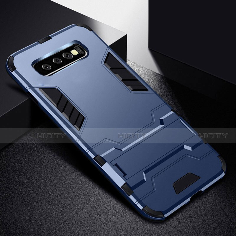 Funda Bumper Silicona y Plastico Mate Carcasa con Soporte R02 para Samsung Galaxy S10 Plus Azul