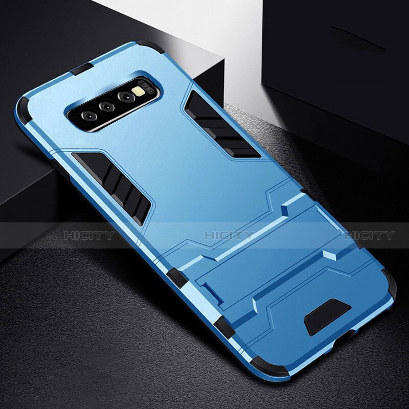 Funda Bumper Silicona y Plastico Mate Carcasa con Soporte R02 para Samsung Galaxy S10 Plus Azul Cielo