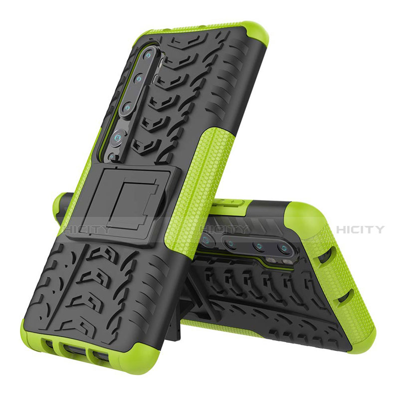 Funda Bumper Silicona y Plastico Mate Carcasa con Soporte R02 para Xiaomi Mi Note 10 Verde