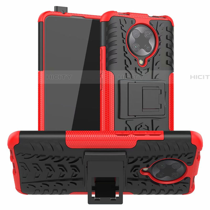 Funda Bumper Silicona y Plastico Mate Carcasa con Soporte R02 para Xiaomi Redmi K30 Pro 5G Rojo