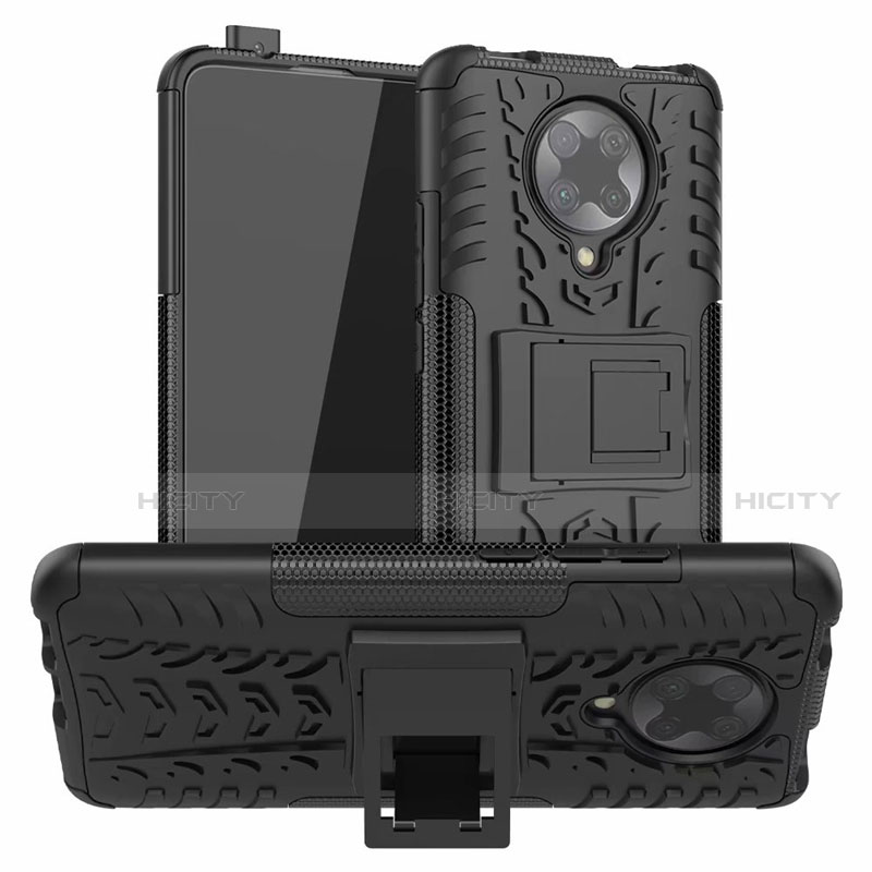 Funda Bumper Silicona y Plastico Mate Carcasa con Soporte R02 para Xiaomi Redmi K30 Pro Zoom Negro