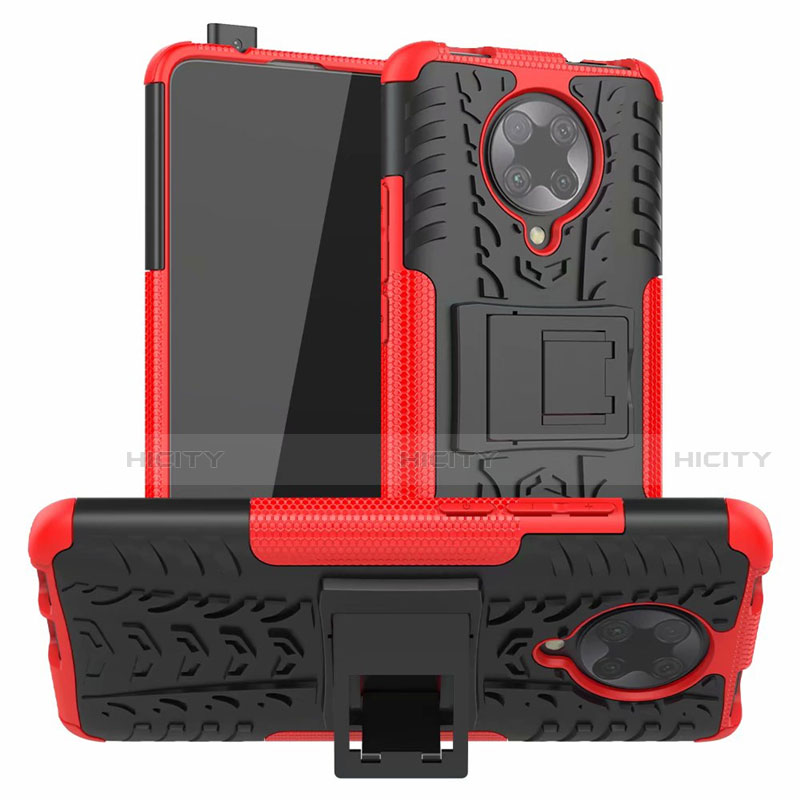 Funda Bumper Silicona y Plastico Mate Carcasa con Soporte R02 para Xiaomi Redmi K30 Pro Zoom Rojo