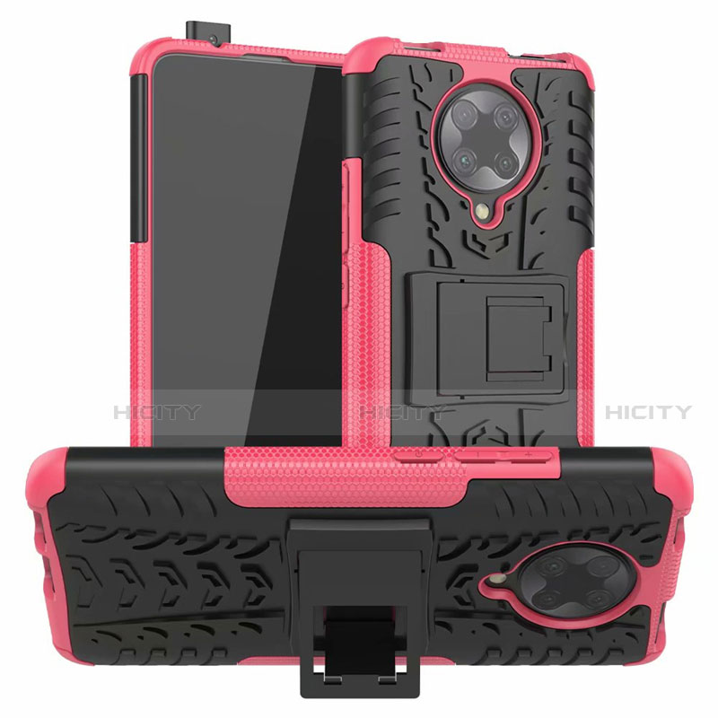 Funda Bumper Silicona y Plastico Mate Carcasa con Soporte R02 para Xiaomi Redmi K30 Pro Zoom Rosa