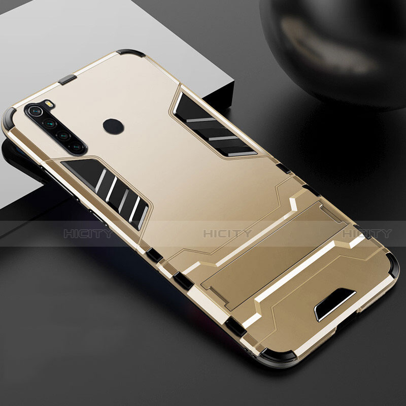 Funda Bumper Silicona y Plastico Mate Carcasa con Soporte R02 para Xiaomi Redmi Note 8 Oro