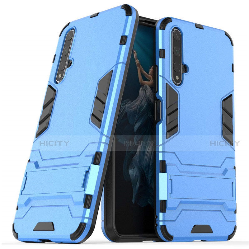 Funda Bumper Silicona y Plastico Mate Carcasa con Soporte R03 para Huawei Honor 20 Azul Cielo