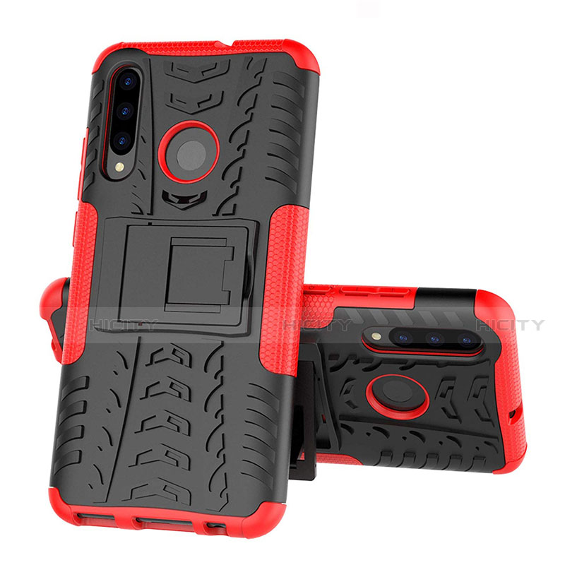 Funda Bumper Silicona y Plastico Mate Carcasa con Soporte R03 para Huawei Honor 20 Lite Rojo